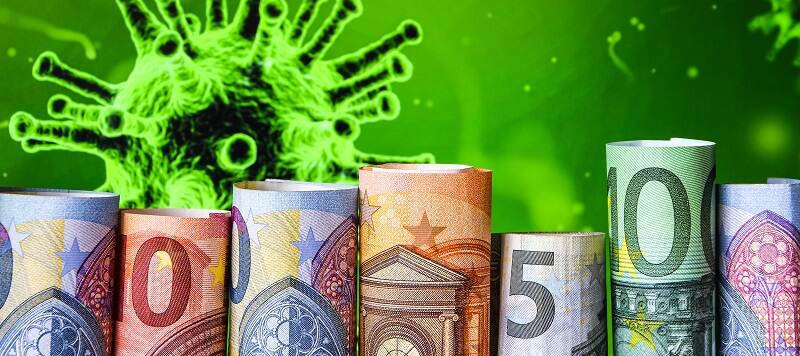 Afbeelding van coronavirus en bankbiljetten